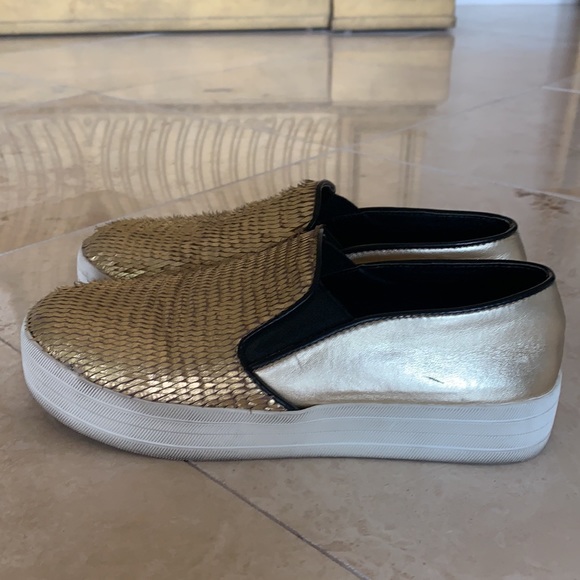 Steve Madden Platform Buhba Gold Genuine Leather Slip On Sneaker - Picture 4 of 13